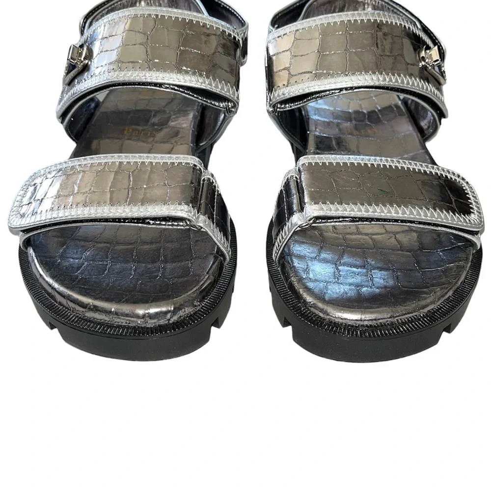 NEW Christian Louboutin Lock Cool Embossed Dad Sandals 36 Silver - Picture 5 of 12